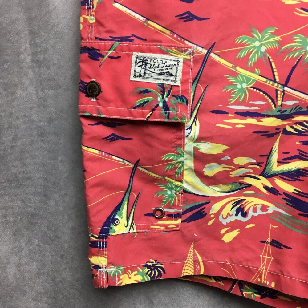 Polo‎ Mens Swim Trunks Shorts size L Pink Beach Print Palms Pockets Cut Liner - Picture 3 of 12